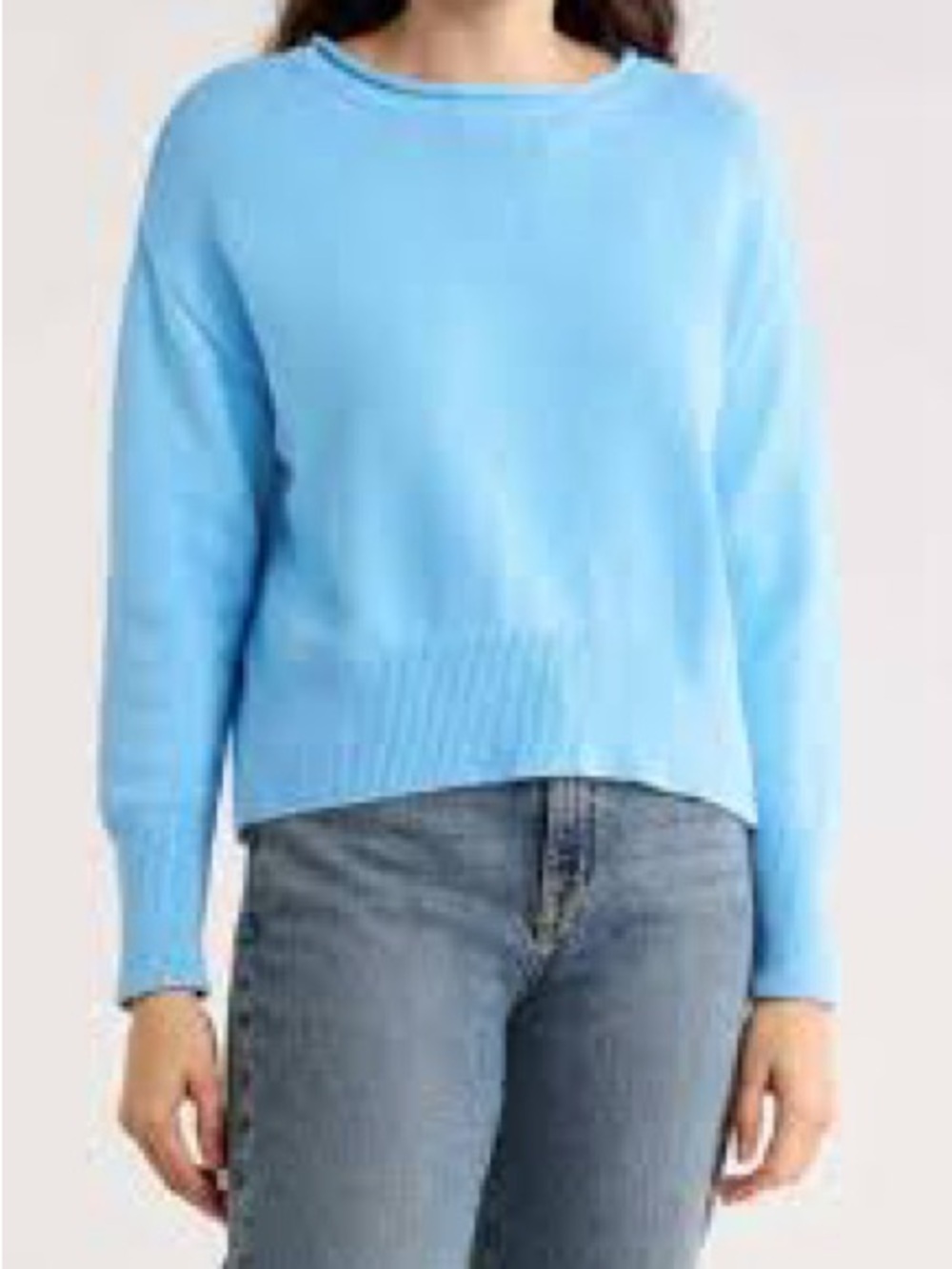 CeCe Light Blue Roll Neck Crewneck Women's Sweater size Large 100% Cotton - Picture 9 of 9